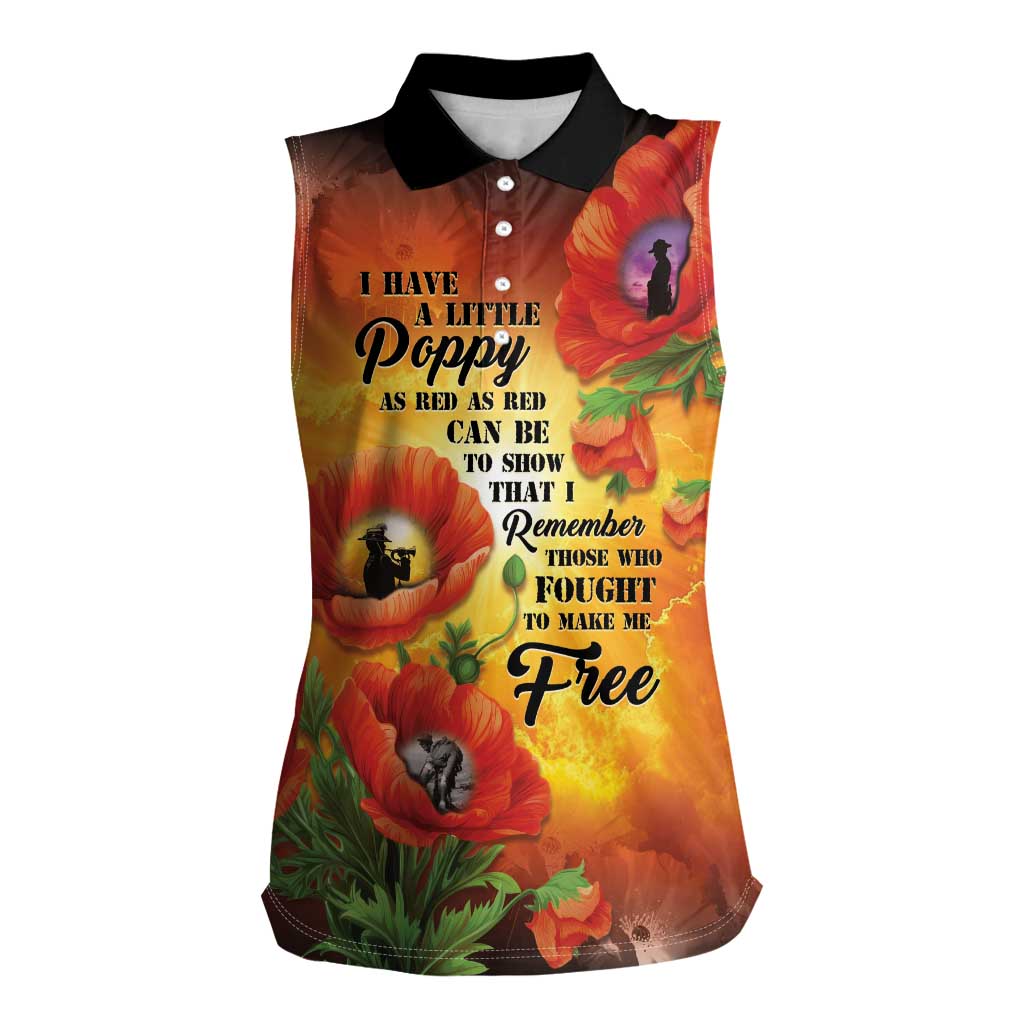 ANZAC Day Red Poppy Women Sleeveless Polo Shirt Honoring The ANZAC Spirit