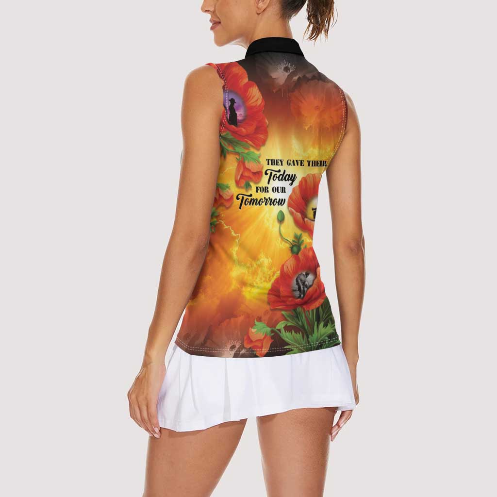 ANZAC Day Red Poppy Women Sleeveless Polo Shirt Honoring The ANZAC Spirit