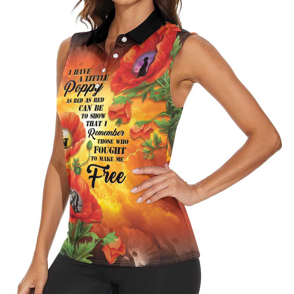 ANZAC Day Red Poppy Women Sleeveless Polo Shirt Honoring The ANZAC Spirit