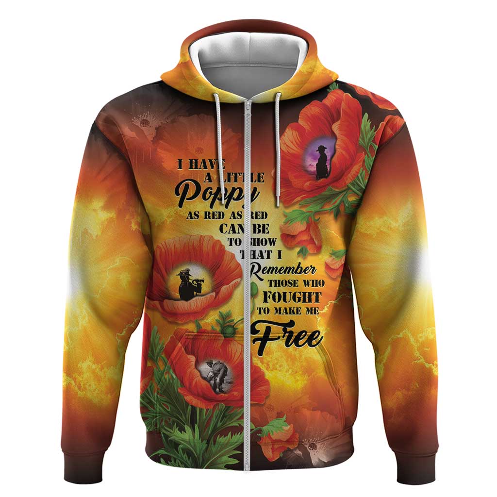 ANZAC Day Red Poppy Zip Hoodie Honoring The ANZAC Spirit LT05 Zip Hoodie Orange - Polynesian Pride