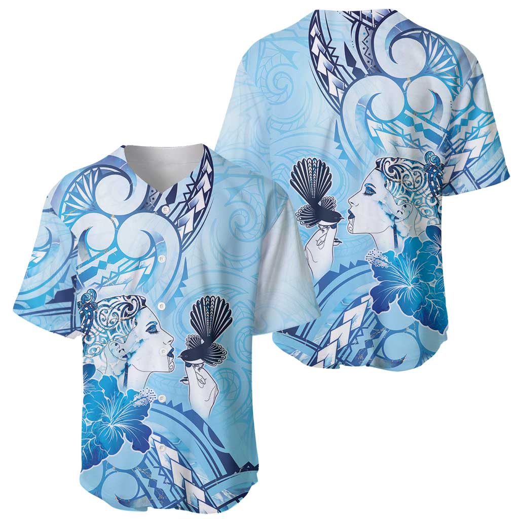 Aotearoa Maori Wahine Baseball Jersey Fantail Bird Blue Gold Marble