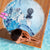 Aotearoa Maori Wahine Beach Blanket Fantail Bird Blue Gold Marble