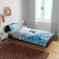 Aotearoa Maori Wahine Bedding Set Fantail Bird Blue Gold Marble