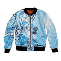 Aotearoa Maori Wahine Bomber Jacket Fantail Bird Blue Gold Marble LT05 Unisex Blue - Polynesian Pride