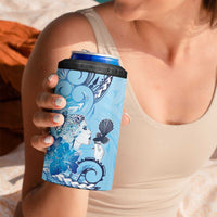 Aotearoa Maori Wahine 4 in 1 Can Cooler Tumbler Fantail Bird Blue Gold Marble