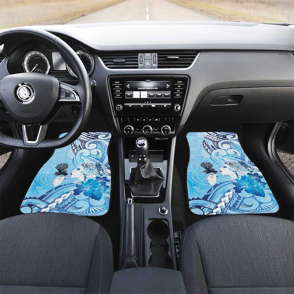 Aotearoa Maori Wahine Car Mats Fantail Bird Blue Gold Marble