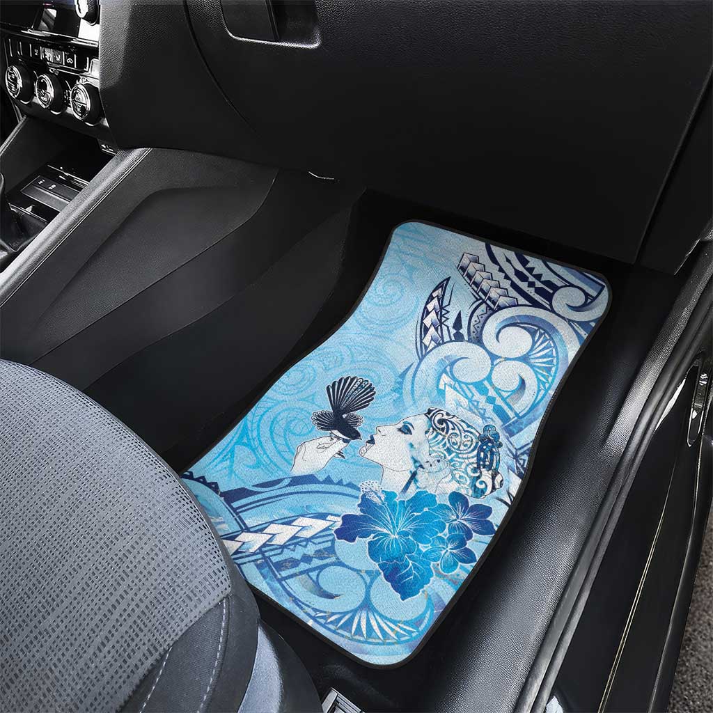 Aotearoa Maori Wahine Car Mats Fantail Bird Blue Gold Marble