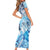 Aotearoa Maori Wahine Family Matching Short Sleeve Bodycon Dress and Hawaiian Shirt Fantail Bird Blue Gold Marble