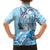 Aotearoa Maori Wahine Family Matching Summer Maxi Dress and Hawaiian Shirt Fantail Bird Blue Gold Marble