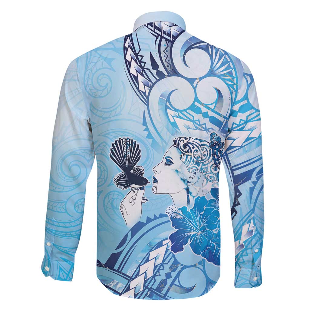 Aotearoa Maori Wahine Family Matching Summer Maxi Dress and Hawaiian Shirt Fantail Bird Blue Gold Marble