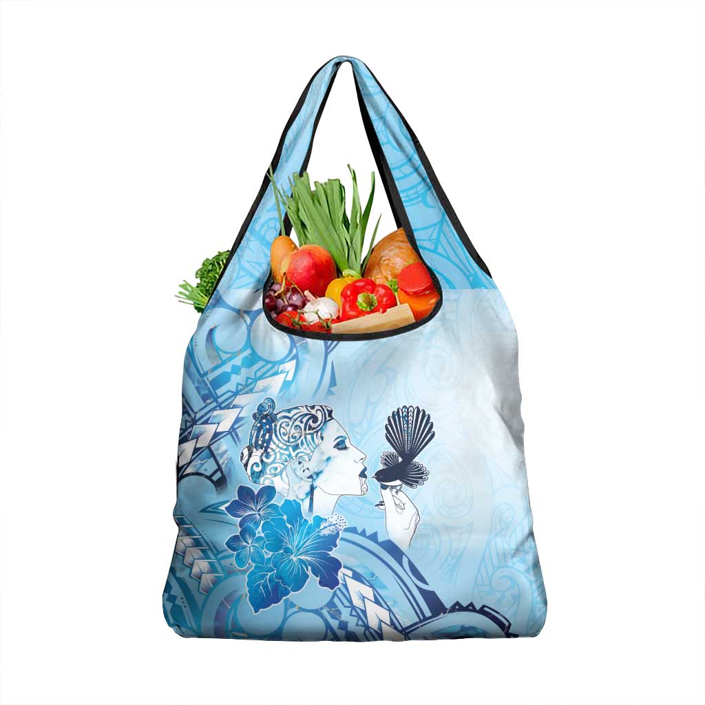 Aotearoa Maori Wahine Grocery Bag Fantail Bird Blue Gold Marble LT05 1-pack One Size Blue - Polynesian Pride