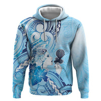 Aotearoa Maori Wahine Hoodie Fantail Bird Blue Gold Marble