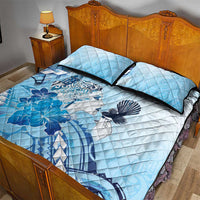 Aotearoa Maori Wahine Quilt Bed Set Fantail Bird Blue Gold Marble
