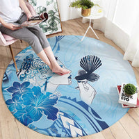 Aotearoa Maori Wahine Round Carpet Fantail Bird Blue Gold Marble LT05 - Polynesian Pride