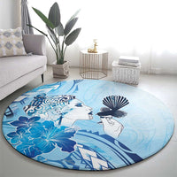 Aotearoa Maori Wahine Round Carpet Fantail Bird Blue Gold Marble LT05 - Polynesian Pride