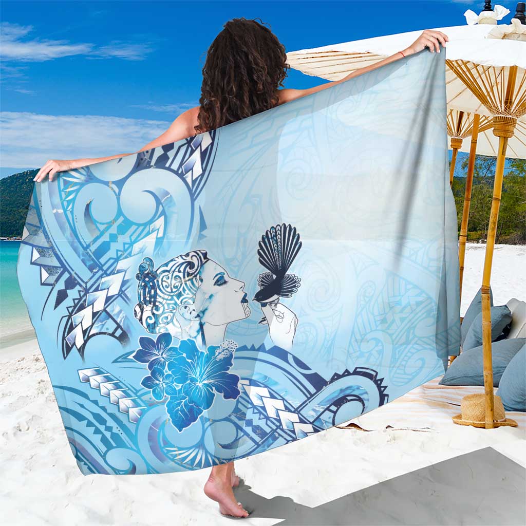 Aotearoa Maori Wahine Sarong Fantail Bird Blue Gold Marble LT05 One Size 44 x 66 inches Blue - Polynesian Pride