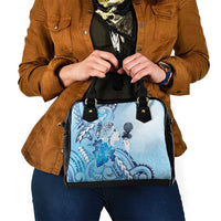 Aotearoa Maori Wahine Shoulder Handbag Fantail Bird Blue Gold Marble