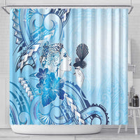 Aotearoa Maori Wahine Shower Curtain Fantail Bird Blue Gold Marble LT05 - Polynesian Pride