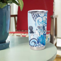 Aotearoa Maori Wahine Tumbler Cup Fantail Bird Blue Gold Marble