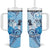 Aotearoa Maori Wahine Tumbler With Handle Fantail Bird Blue Gold Marble