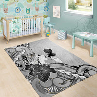 Aotearoa Maori Wahine Area Rug Fantail Bird Black Gold Marble