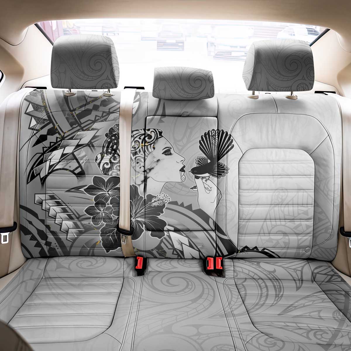 Aotearoa Maori Wahine Back Car Seat Cover Fantail Bird Black Gold Marble