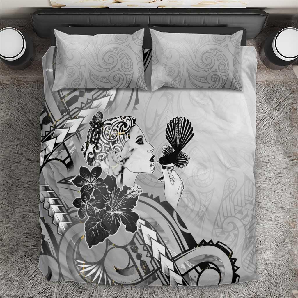 Aotearoa Maori Wahine Bedding Set Fantail Bird Black Gold Marble LT05 Black - Polynesian Pride