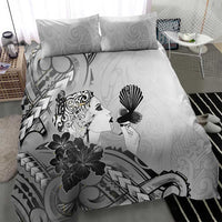 Aotearoa Maori Wahine Bedding Set Fantail Bird Black Gold Marble