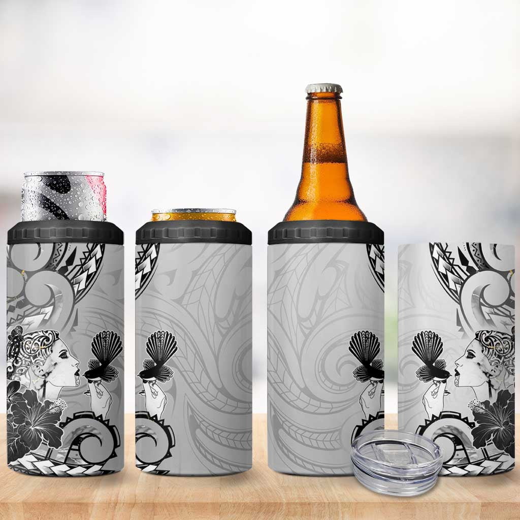 Aotearoa Maori Wahine 4 in 1 Can Cooler Tumbler Fantail Bird Black Gold Marble