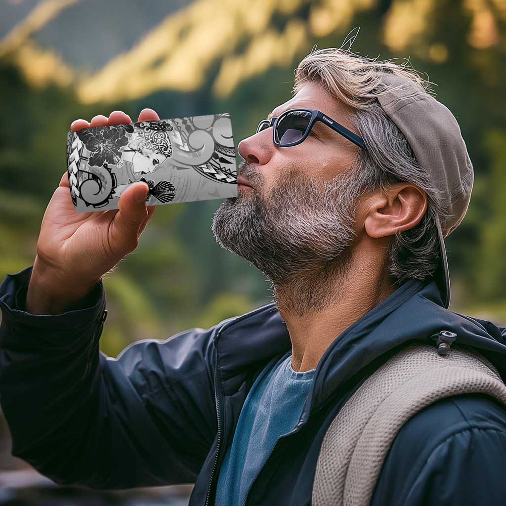 Aotearoa Maori Wahine 4 in 1 Can Cooler Tumbler Fantail Bird Black Gold Marble