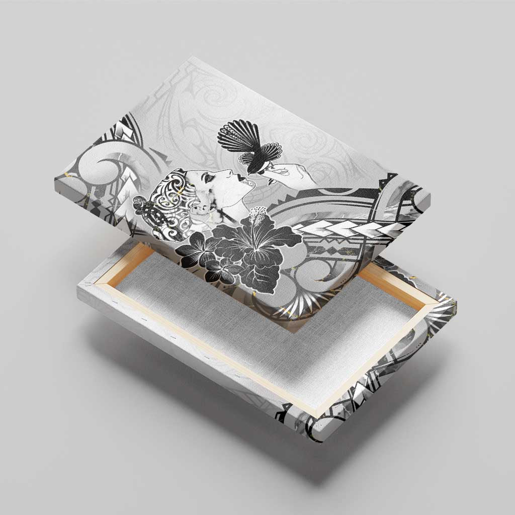 Aotearoa Maori Wahine Canvas Wall Art Fantail Bird Black Gold Marble