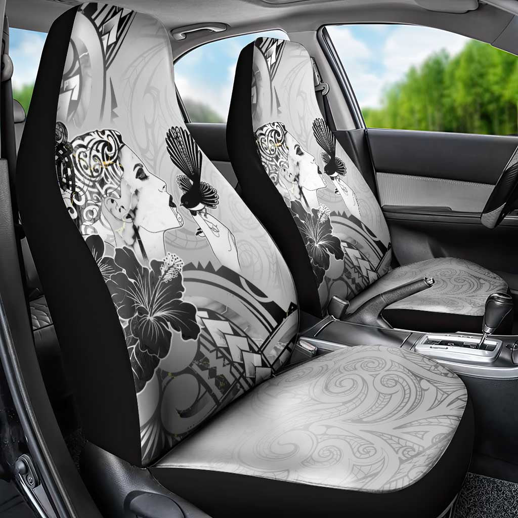 Aotearoa Maori Wahine Car Seat Cover Fantail Bird Black Gold Marble