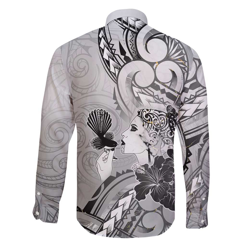 Aotearoa Maori Wahine Family Matching Off Shoulder Short Dress and Hawaiian Shirt Fantail Bird Black Gold Marble