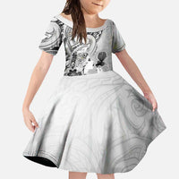 Aotearoa Maori Wahine Family Matching Tank Maxi Dress and Hawaiian Shirt Fantail Bird Black Gold Marble LT05 Daughter's Dress Black - Polynesian Pride