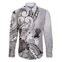 Aotearoa Maori Wahine Family Matching Tank Maxi Dress and Hawaiian Shirt Fantail Bird Black Gold Marble LT05 Dad's Shirt - Long Sleeve Black - Polynesian Pride