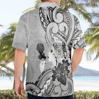 Aotearoa Maori Wahine Hawaiian Shirt Fantail Bird Black Gold Marble