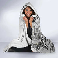 Aotearoa Maori Wahine Hooded Blanket Fantail Bird Black Gold Marble