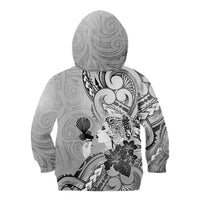 Aotearoa Maori Wahine Kid Hoodie Fantail Bird Black Gold Marble