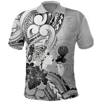Aotearoa Maori Wahine Polo Shirt Fantail Bird Black Gold Marble