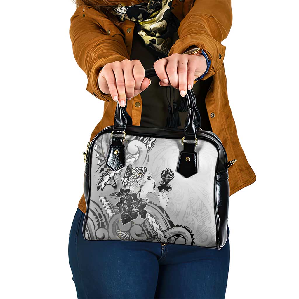 Aotearoa Maori Wahine Shoulder Handbag Fantail Bird Black Gold Marble LT05 One Size Black - Polynesian Pride