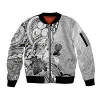 Aotearoa Maori Wahine Sleeve Zip Bomber Jacket Fantail Bird Black Gold Marble LT05 Unisex Black - Polynesian Pride