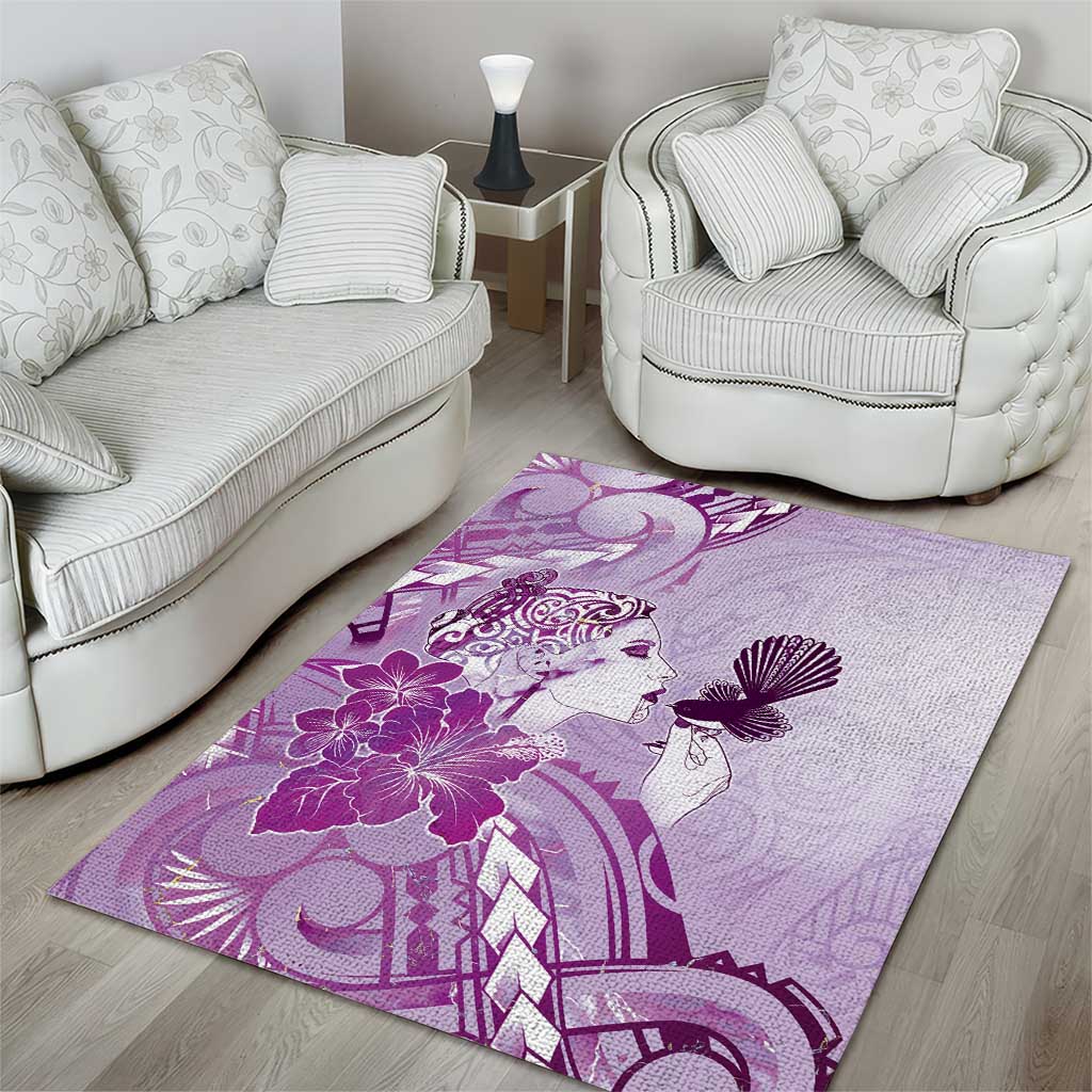 Aotearoa Maori Wahine Area Rug Fantail Bird Purple Gold Marble