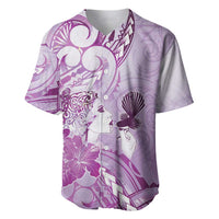 Aotearoa Maori Wahine Baseball Jersey Fantail Bird Purple Gold Marble