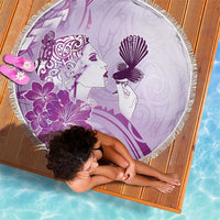 Aotearoa Maori Wahine Beach Blanket Fantail Bird Purple Gold Marble