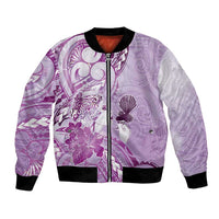 Aotearoa Maori Wahine Bomber Jacket Fantail Bird Purple Gold Marble LT05 Unisex Purple - Polynesian Pride