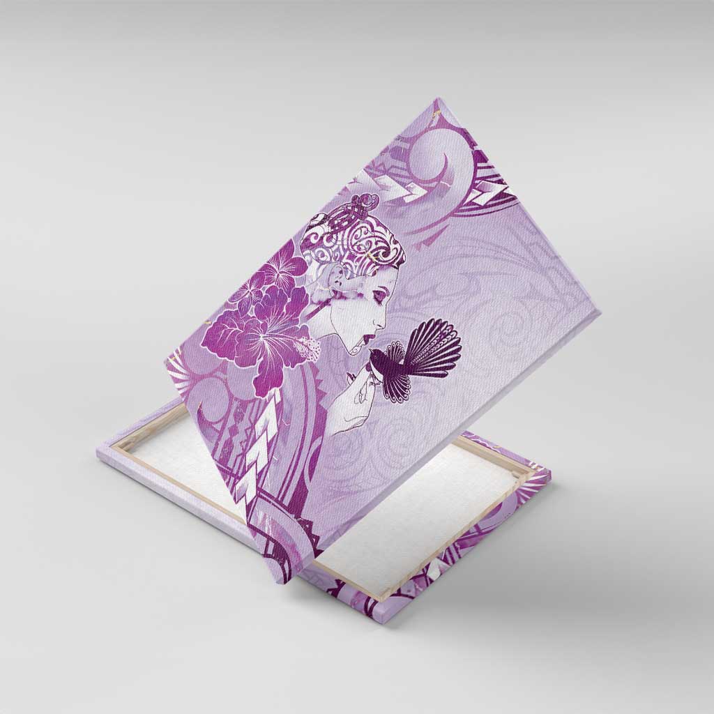 Aotearoa Maori Wahine Canvas Wall Art Fantail Bird Purple Gold Marble