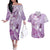 Aotearoa Maori Wahine Couples Matching Off The Shoulder Long Sleeve Dress and Hawaiian Shirt Fantail Bird Purple Gold Marble