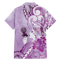 Aotearoa Maori Wahine Family Matching Long Sleeve Bodycon Dress and Hawaiian Shirt Fantail Bird Purple Gold Marble LT05 - Polynesian Pride