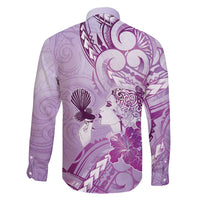 Aotearoa Maori Wahine Family Matching Mermaid Dress and Hawaiian Shirt Fantail Bird Purple Gold Marble LT05 - Polynesian Pride