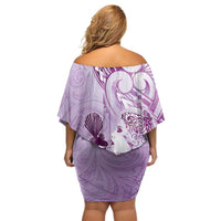 Aotearoa Maori Wahine Family Matching Off Shoulder Short Dress and Hawaiian Shirt Fantail Bird Purple Gold Marble